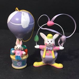2 Easter Bunny Ornaments Cake Toppers Balloon Circus Clowns